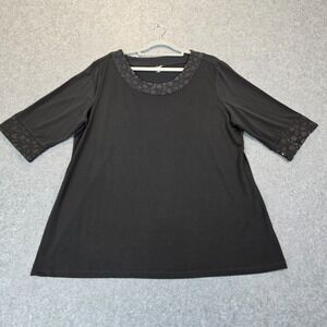 George Blouse Top Womens XL 16-18 Black Embellished Trim Party Wear Round Neck